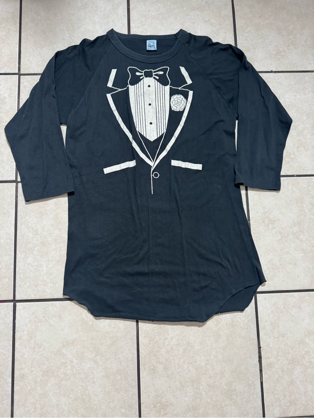 Kids Black Long-Sleeve Tuxedo Graphic Tee